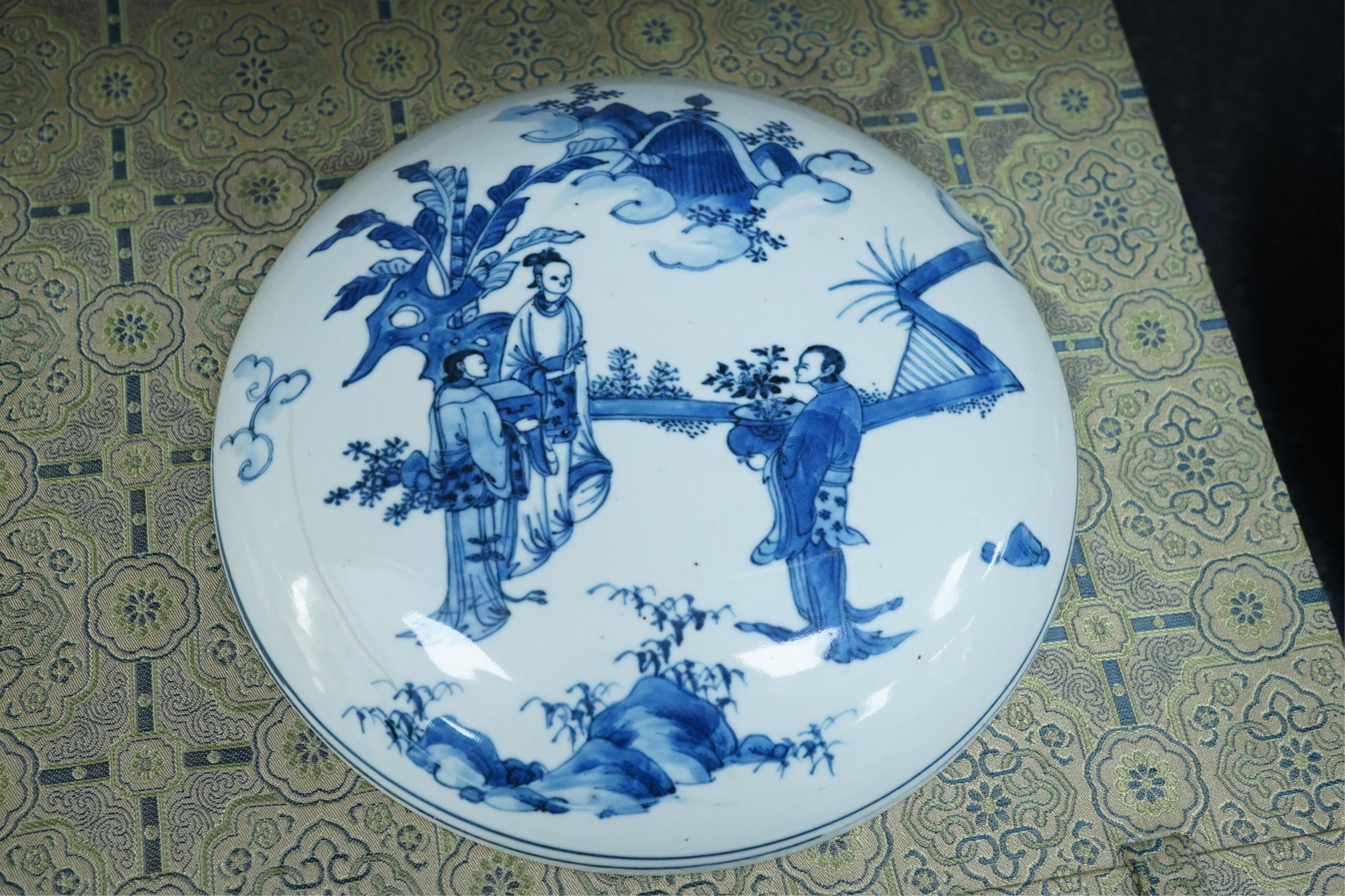 A Chinese blue and white cover for a box, early Kangxi period